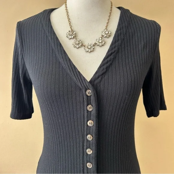 Reformation Black Ribbed Button Down Midi Neada Knit Sweater Dress Size Small S - Picture 6 of 11